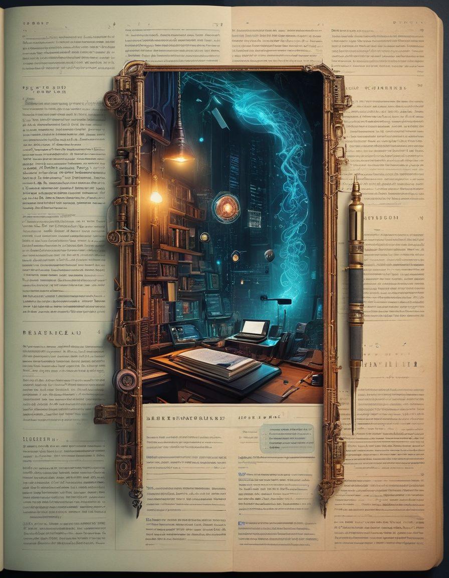 A visually striking collage showcasing the evolution of online journals, featuring an ancient personal diary, a classic blog interface, and a vibrant interactive vlog. Include digital elements like social media icons and modern technology devices, all connected through a timeline that flows smoothly. The background should depict a digital landscape with flowing binary codes and soft lighting to emphasize the transformation. vibrant colors. cyberpunk. 3D.